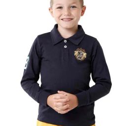 Kate & Oscar Kids Navy Cotton Embroidered Full Sleeves Polo T-Shirt-image-100