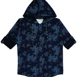 Cavio Kids Blue & White Cotton Floral Print Full Sleeves Shirt Set-image-70