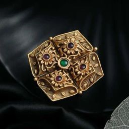 Aatmana Gold-Plated Pink & Green Stone-Studded Finger Ring for Women-14