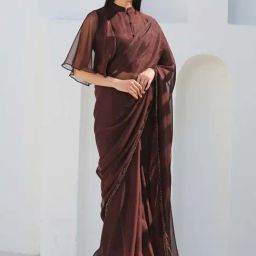 Swtantra Chocolate Brown Chiffon Textured Pattern Saree-picture-24