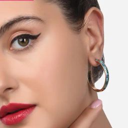 Zaveri Pearls Turquoise Blue Enamelled Contemporary Hoop Earrings-ZPFK14470-29