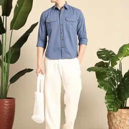 Mast & Harbour Spread Collar Cotton-Linen Casual Shirt-image-9