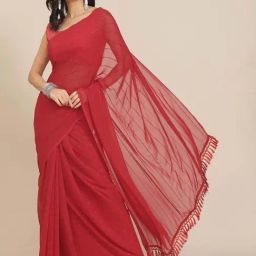 Tikhi Imli Red Embroidered Saree With Unstitched Blouse-image-22