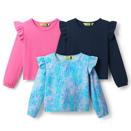 YK Girls Pack of 3 Solid Puff Sleeves Regular Cotton Tops With Ruffles-picture-22