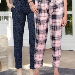 Kryptic Peach & Blue Cotton Relaxed Fit Printed Lounge Pants - Pack of 2-image-79