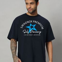 SWAGNOX Men Typography Printed Drop-Shoulder Sleeves Applique T-shirt-image-22