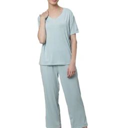 Global Republic Sage Green T-Shirt With Pyjamas-image-23