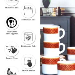 Cello White & Red Opalware Solitaire Tea Mug (0.1 L) - Set of 12 image 4