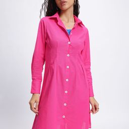 glitchez Barbiecore Pleated Button-Down Shirt Dress-image-8