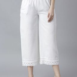 Moda Rapido Women Comfort Mid-Rise Culottes Trousers With Lace Details-picture-49