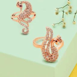 Zaveri Pearls Set of 2 Rose Gold Peacock Inspired Cubic Zirconia Finger Rings-ZPFK13371-2