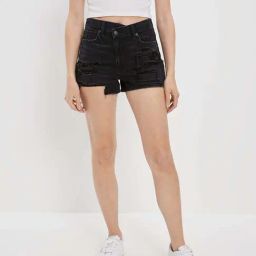 American Eagle Outfitters Black Cotton Mid Rise Shorts-image-67