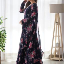 Raiyani Fashion Floral Printed Fit & Flare Maxi Ethnic Dresses With Dupatta-image-97