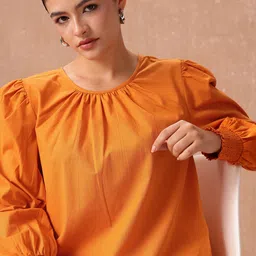 all about you Pure Cotton Puff Sleeves Gathered Top-19