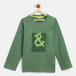 Tales & Stories Kids Olive Printed Full Sleeves T-Shirt-image-49
