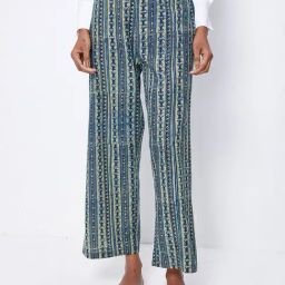 ANCESTRY Blue Cotton Abstract Print Regular Fit High Rise Pants-16