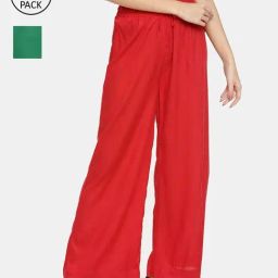 TWIN BIRDS Green & Red Mid Rise Palazzos - Pack Of 2-picture-16