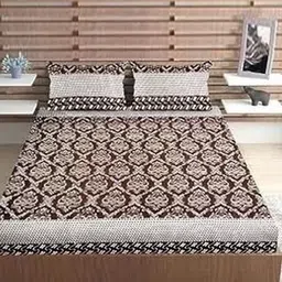Urban Magic Brown & White Ethnic Motifs 130 TC Queen Bedsheet Set- 2.15 m x 2.10 m-image-1