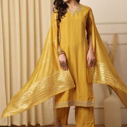 Anouk Women Floral Embroidered Sequinned Kurta with Trousers & With Dupatta-9