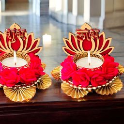 GADINFASHION Gold-Toned & Red 2 Pieces Candle Holder-image-15