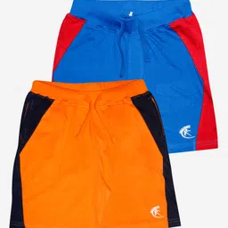 Kiddopanti Pack Of 2 Solid Shorts  - Orange Blue-picture-1