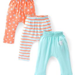 Babyhug Cotton Knee Length Diaper Pants Striped & Elephant Printed Pack of 3 - Orange & Blue-image-8