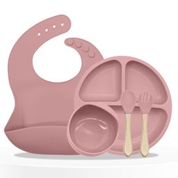 Bembika Baby Dinner Set Silicone Tableware Set With Bib For Baby Infant Pack Of 5  Pink-image-109