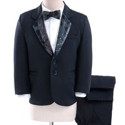 Babyhug Full Sleeves Stretch Three Piece Party Suit with Bow - Navy Blue-image-21
