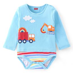 Babyhug 100 % Cotton Full Sleeves Onesie JCB Printed - Blue-image-100