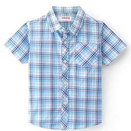 Babyhug 100% Cotton Woven Half Sleeves Regular Collar Checked Shirts - Blue-image-54