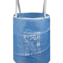 Kuber Industries Laundry Basket  Round Foldable Laundry Basket  Jute Storage Bag with Button Handles  Clothes Basket for Home  Toy Storage Basket  45 LTR  Blue-22