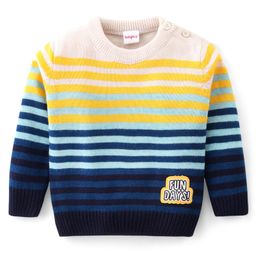 Babyhug Knitted Full Sleeves Pullover Striped  Sweater with Placement Text Patch - Multicolour-image-98