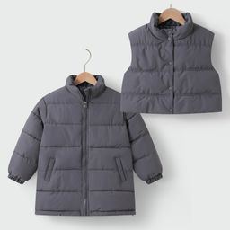 Kookie Kids Full Sleeves & Sleeveless Padded Quilted Jackets With Solid Colour Pack of 2 - Grey-image-85