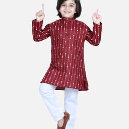 BownBee Cotton Full Sleeves Abstract Printed Kurta & Pyjama - Maroon-image-78
