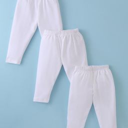 Cucumber Cotton Lycra Knit Full Length Solid Colour Leggings Pack of 3 - White-image-20