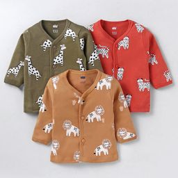 Simply Interlock Knit Full Sleeves Front Open Vests AnimalPrint Pack of 3 - Olive Green Red & Coral-34