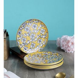 VarEesha Manohar Yellow White Ceramic Quarter Plates Set of Four-image-53