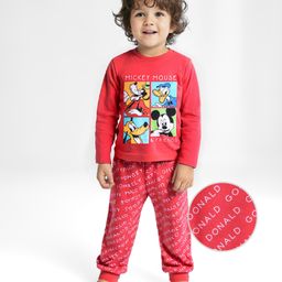 Babyhug Disney Single Jersey Knit Full Sleeves Night Suit with Mickey Mouse Graphics - Red-image-64