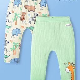 Babyoye  100% Cotton With Eco Jiva Finish Diaper Leggings Animal Print Pack of 2 - Green & Cream-image-80