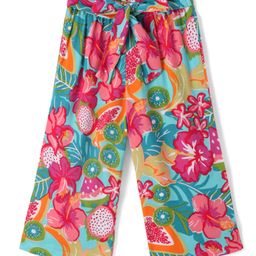 CrayonFlakes Floral Printed Belted Palazzo - Green-picture-11