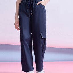 Stylo Bug Cotton Blend Solid Cargo Pants - Navy Blue-image-50