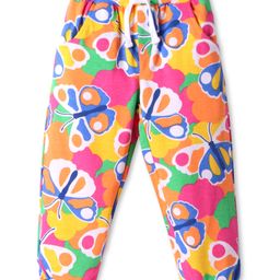 Babyhug Cotton Knit Full Length Lounge Pant with Butterfly Print - Multicolor-image-98