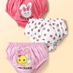 Doodle Poodle 100% Cotton Single Jersey Knit Panties With Floral & Bunny Print Pack Of 3 - Pink White & Red-image-46