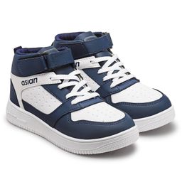Asian Brand Name Detailed Colour Blocked Sneakers - Navy Blue & White-image-58