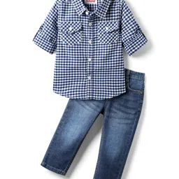 Babyhug Cotton Woven Full Sleeves Checks Shirt & Denim Jeans Set - Blue-picture-19