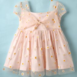 ToffyHouse Woven Half Sleeves Floral Printed Frock - Light Peach-image-44
