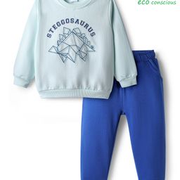 Babyoye Terry Knit Full Sleeves Winter Wear Sweatshirt & Lounge Pant Set with Dino Print - Blue-picture-16