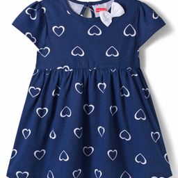 Babyhug Single Jersey Knit Cap Sleeves Frock With Heart Print - Navy Blue-picture-7