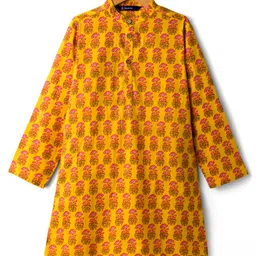 Pine Kids Cotton Woven Full Sleeves Kurta With Floral Print - Mustard-picture-40