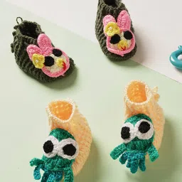 MayRa Knits Hand Knitted Knit Pack Of 2 Animal Crochet Designed Socks - Grey & Yellow-picture-40